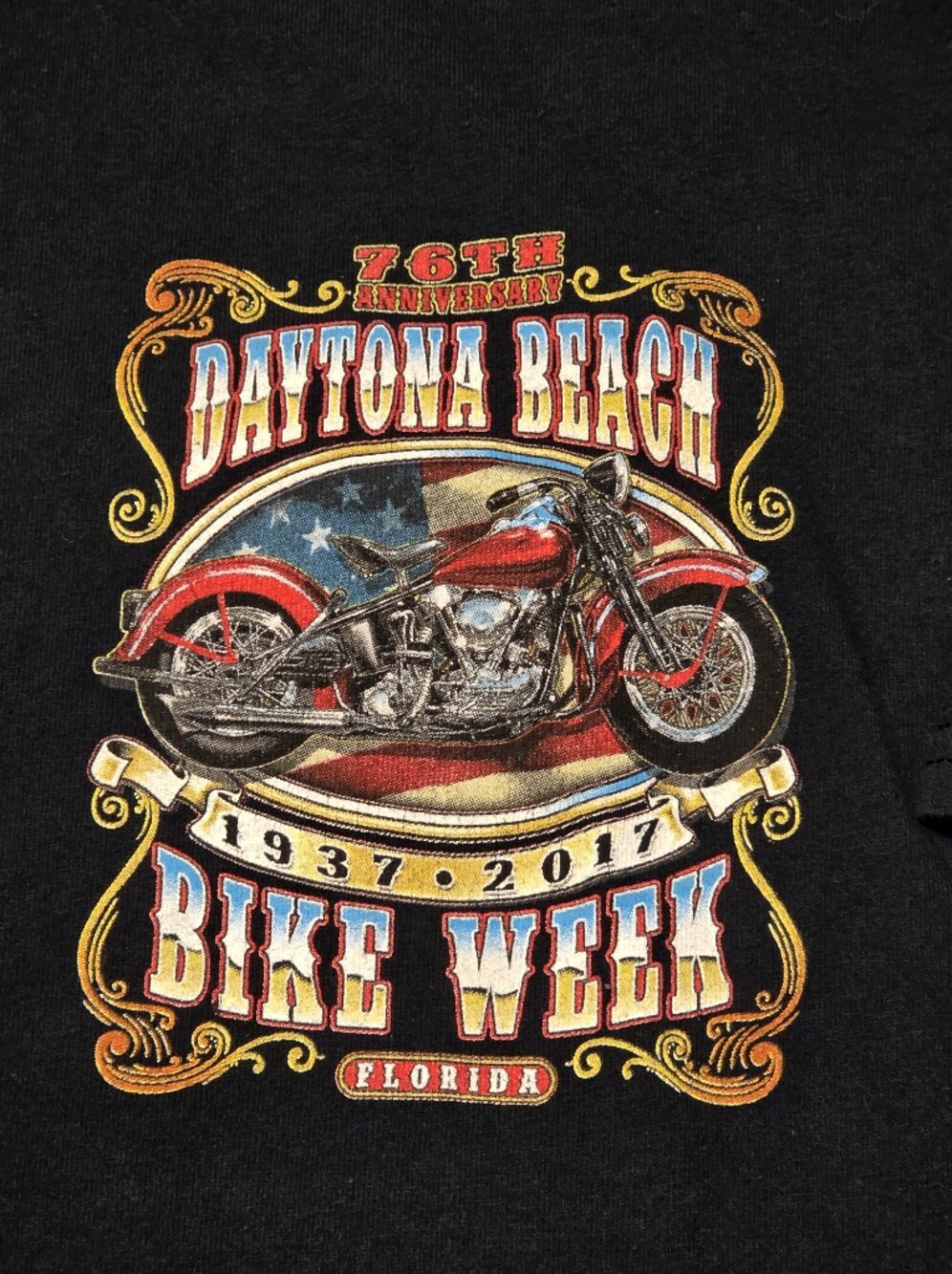 Gildan Black Daytona Beach Bike Week Tee — Red & Yellow Graphic